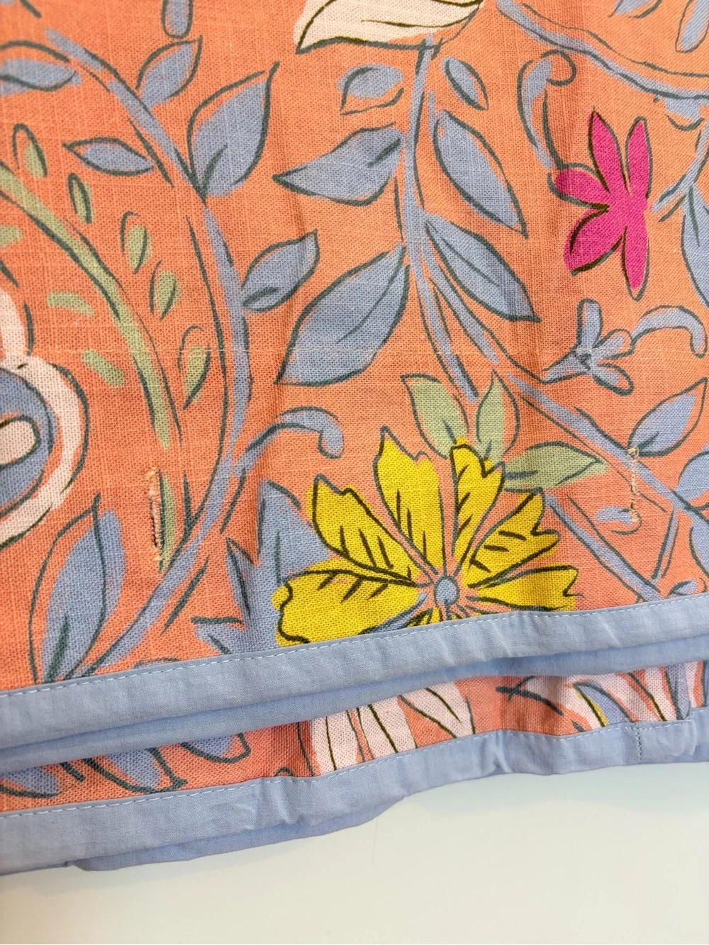 Anthropologie Shower Curtain Floral Light Blue and Coral, NWOT, 72x72in